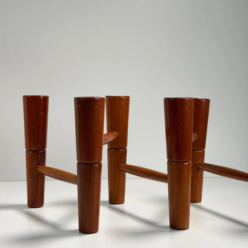 Vintage MCM Expandable Wood Candle‎ Holder Danish Scandinavian 60s Table Decor